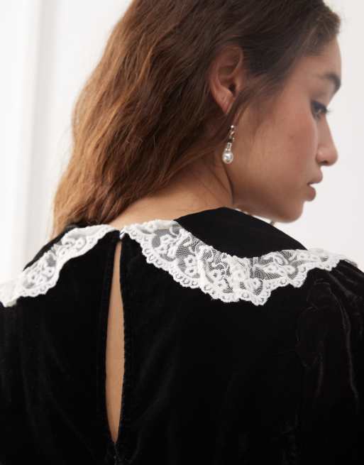 Miss Selfridge – Svart miniklänning i sammet med krage, 2 av 4