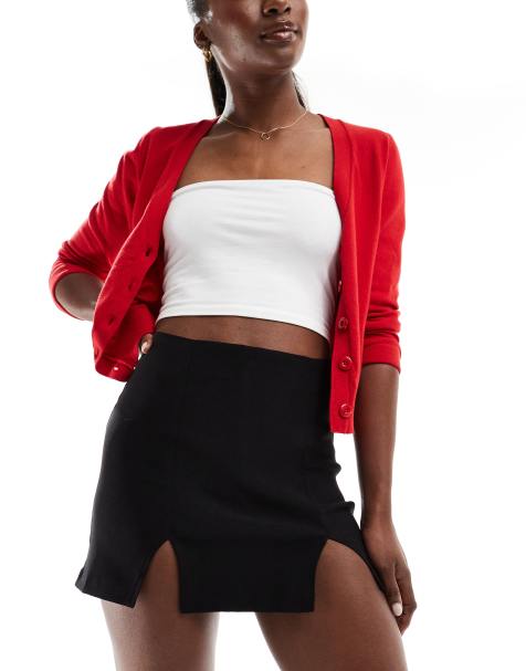 Miss Selfridge – Svart minilång skort i bengalin med dubbla slitsar - view 1
