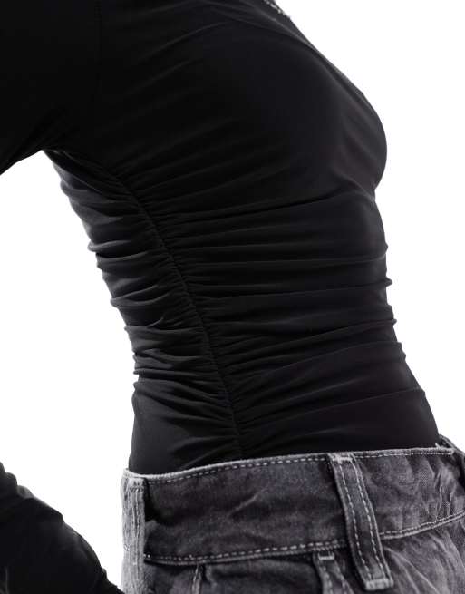 Miss Selfridge – Svart, mjuk body med rynkade sidor, 3 av 4