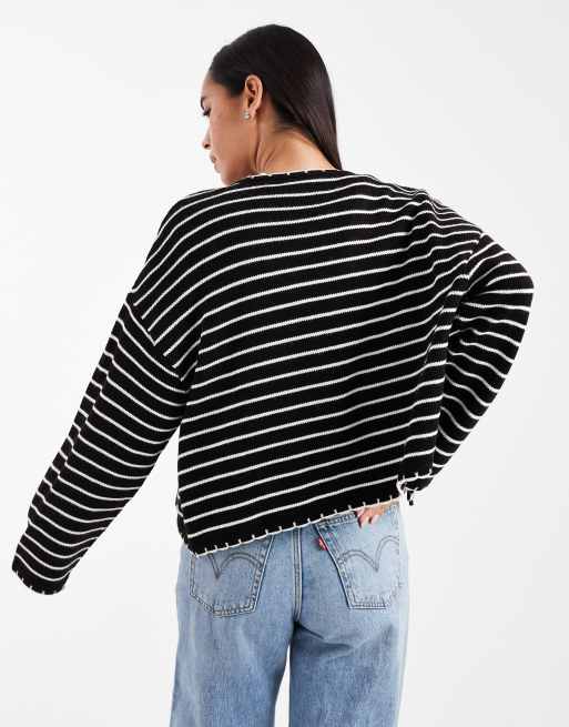 Miss Selfridge – Svart och vitrandig kofta med langettsömmar, 4 av 4
