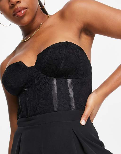 Miss Selfridge – Svart playsuit med korsettliv i spets , 2 av 4