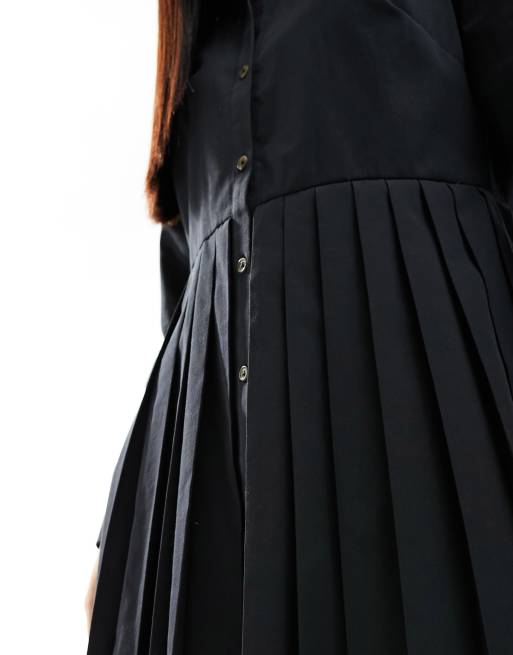 Miss Selfridge – Svart plisserad skjortklänning i poplin, 3 av 4