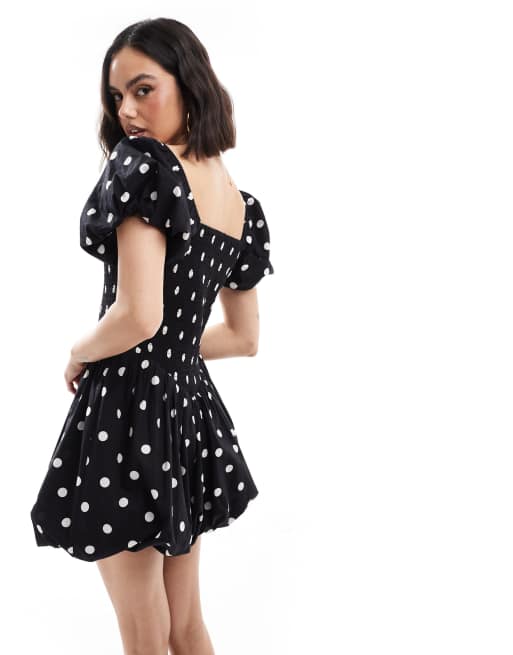 Miss Selfridge – Svart, prickig miniklänning med ballongkjol, 3 av 4