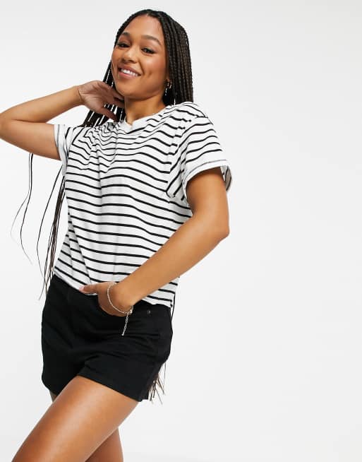 Miss Selfridge – Svart randig t-shirt med uppvikt ärm, 4 av 4