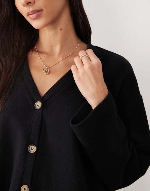 Miss Selfridge – Svart, ribbad, borstad kofta med v-ringning, 3 av 4