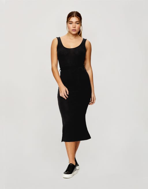 Miss Selfridge – Svart ribbad miniklänning med djup halsringning, 4 av 4