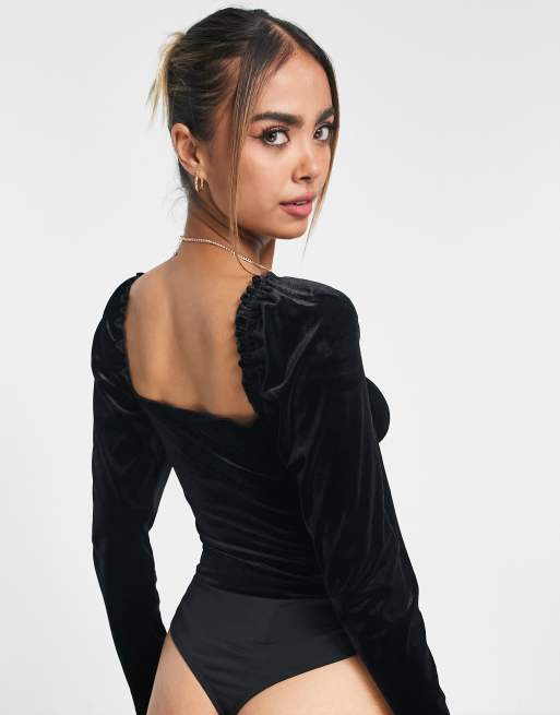 Miss Selfridge – Svart sammetsbody med milkmaid-modell, 2 av 4