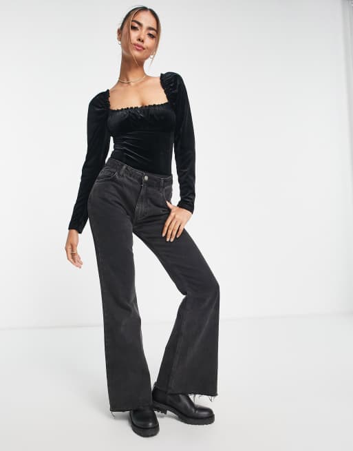 Miss Selfridge – Svart sammetsbody med milkmaid-modell, 3 av 4