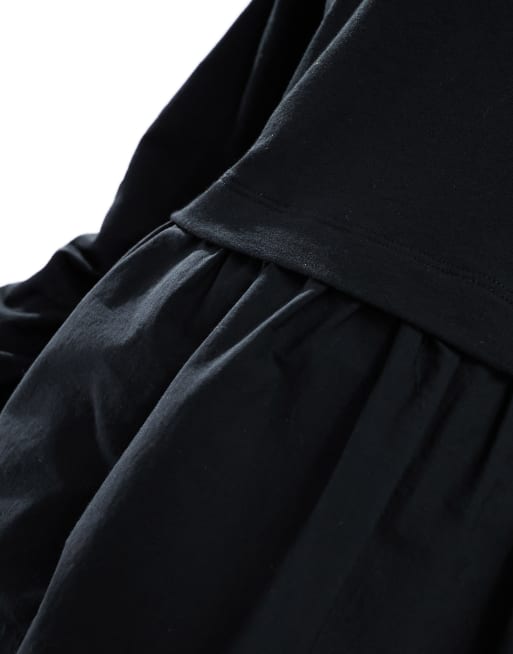 Miss Selfridge – Svart smockkläning i minilängd av poplin och jersey, 4 av 4