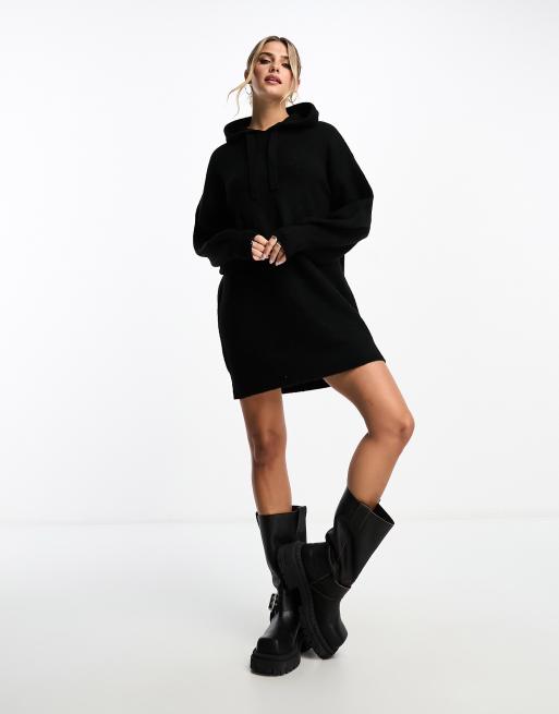 Miss Selfridge – Svart stickad klänning i oversize med huva, 3 av 4
