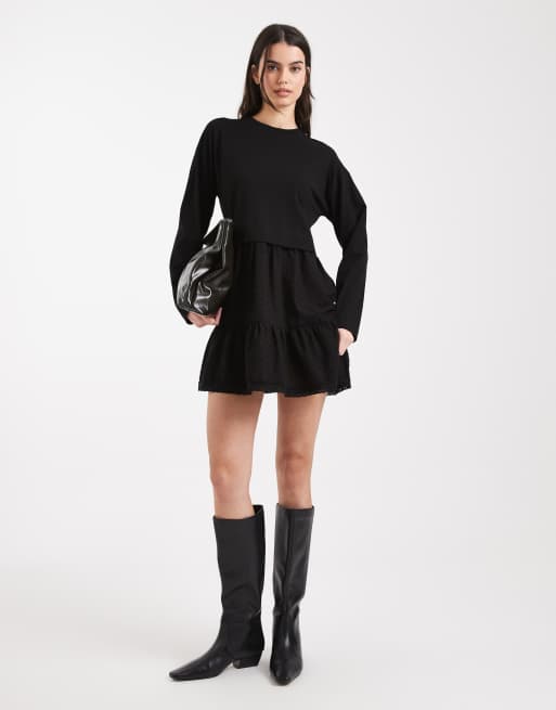 Miss Selfridge – Svart t-shirtklänning i dobbymixat tyg , 4 av 4