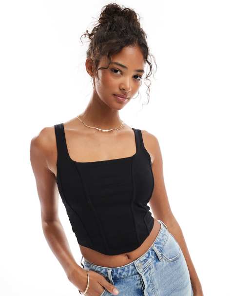 Miss Selfridge – Svart topp i korsettstil - view 1