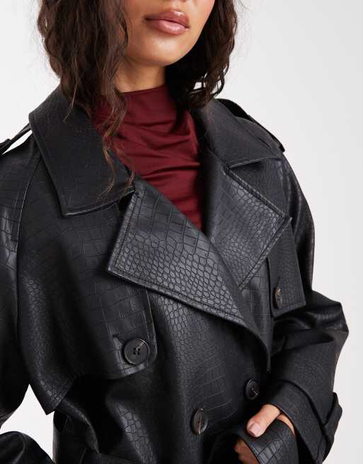 Miss Selfridge – Svart trenchcoat i krackelerad läderimitation, 4 av 4