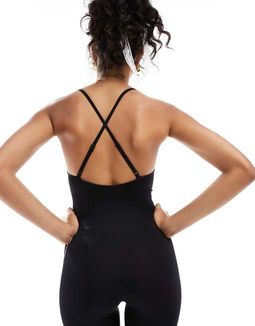 Miss Selfridge – Svart unitard i seamless med korsade band baktill, 2 av 4