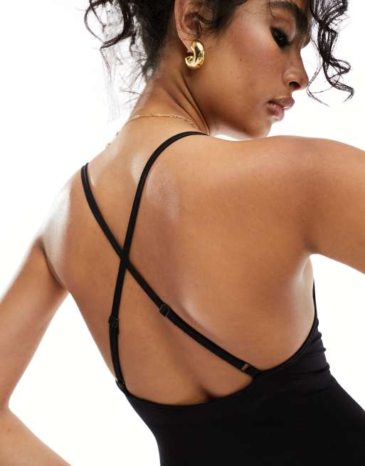 Miss Selfridge – Svart unitard i seamless med korsade band baktill, 4 av 4
