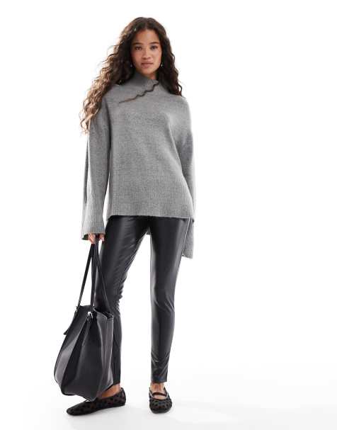 Miss Selfridge – Svarta leggings i dra på-stil av läderimitation - view 1