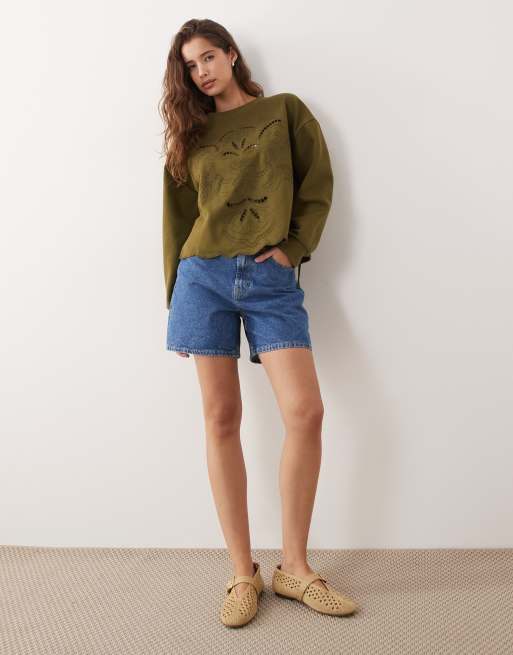 Miss Selfridge - Sweat à broderies avec liens noués sur les côtés - Olive, 2 de 4