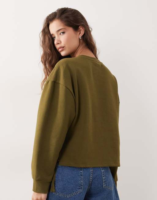 Miss Selfridge - Sweat à broderies avec liens noués sur les côtés - Olive, 4 de 4