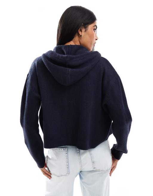 Miss Selfridge - Sweat à capuche court en maille à fermeture éclair - Bleu marine, 3 de 4