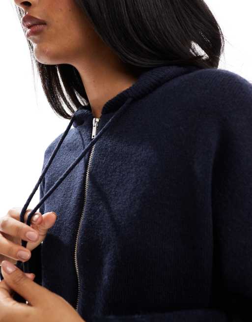 Miss Selfridge - Sweat à capuche court en maille à fermeture éclair - Bleu marine, 4 de 4