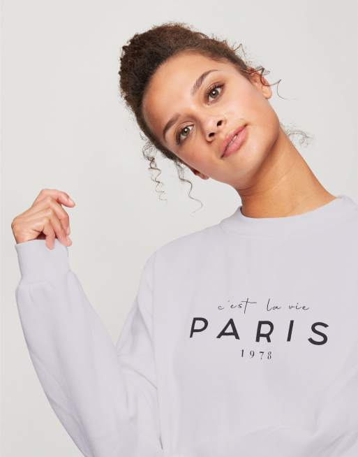 Miss Selfridge - Sweat à inscription C'est la vie Paris - Blanc | ASOS