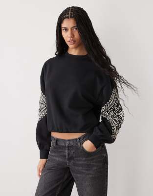 Sweat à manches brodées-Noir 44