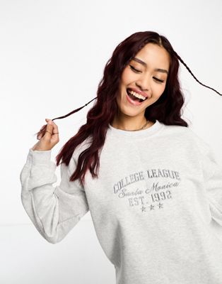 Miss Selfridge sweatshirt with college embroidery in grey marl  - ASOS Price Checker