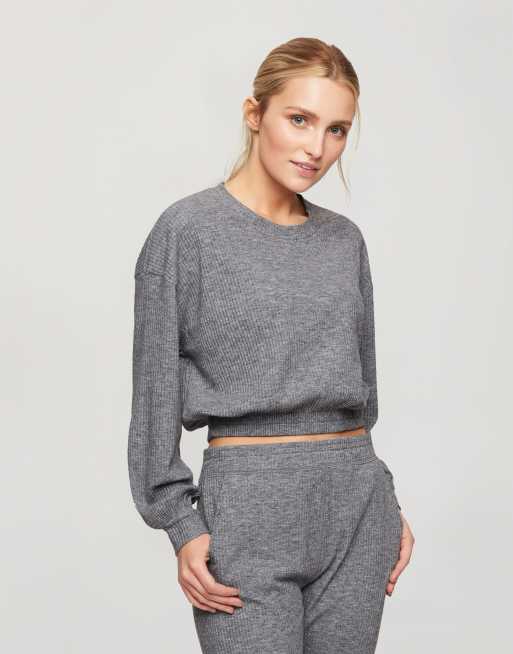 Miss Selfridge Sweat Côtelé à Ourlet élastique Gris Asos