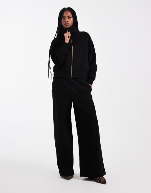Miss Selfridge - Sweat zippé d'ensemble en tissu de qualité supérieure à col - Noir, 3 de 4