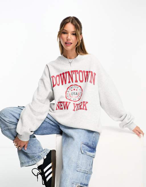 Miss Selfridge - Sweater met collegestijl print in gemêleerd grijs