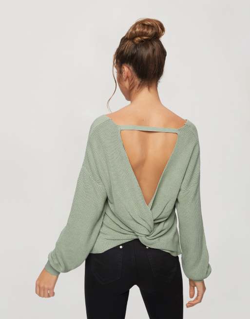 Green twist clearance back sweater