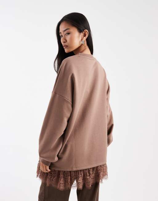 Miss Selfridge – Sweatshirt i oversize med spetsfåll, 2 av 4
