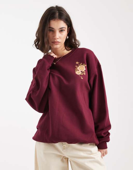 Miss Selfridge – Sweatshirt in Pflaume mit Gobelin-Rückenprint, 2 von 4