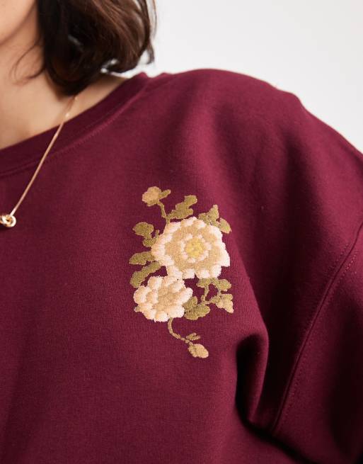 Miss Selfridge – Sweatshirt in Pflaume mit Gobelin-Rückenprint, 3 von 4