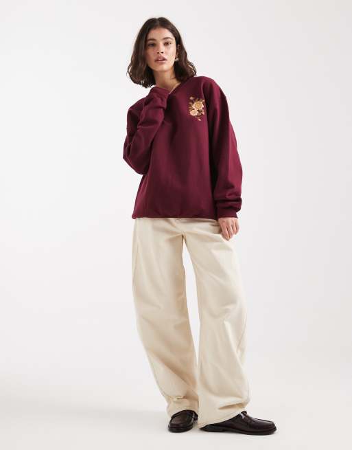 Miss Selfridge – Sweatshirt in Pflaume mit Gobelin-Rückenprint, 4 von 4