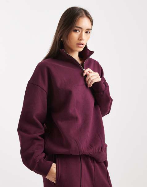 Miss Selfridge – Sweatshirt in Pflaume mit kurzem Reißverschluss - view 1