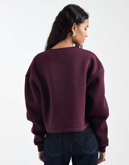 Miss Selfridge – Sweatshirt in Pflaume mit Spitzensaum, 4 von 4