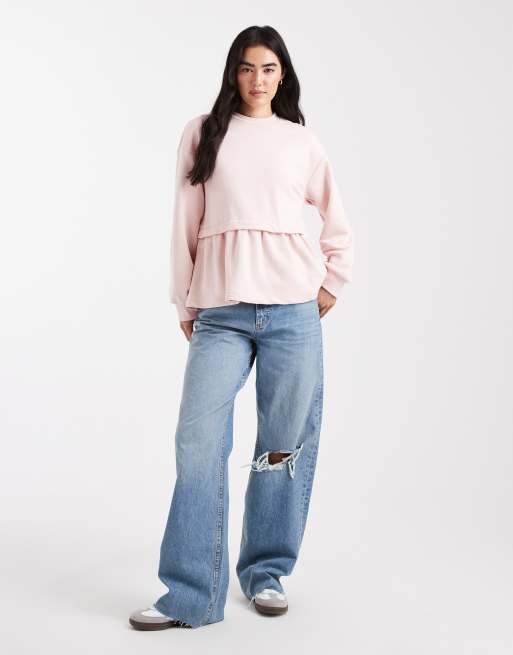 Miss Selfridge – Sweatshirt in Rosa mit Schößchensaum, 2 von 4
