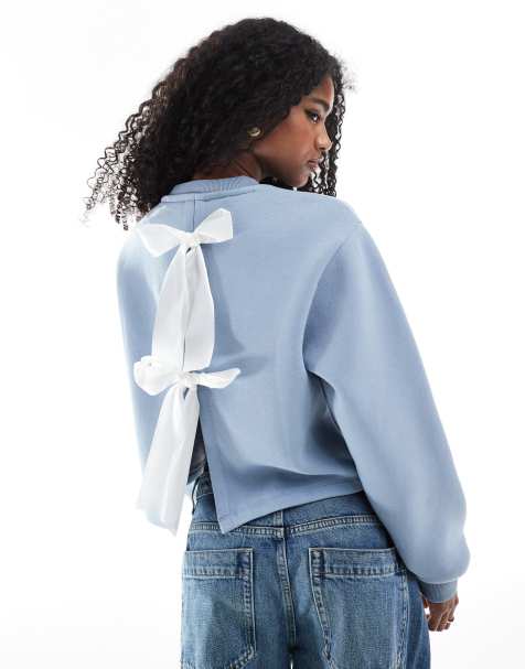 Miss Selfridge - Sweatshirt met contrasterende strikken aan de achterkant in blauw - view 1