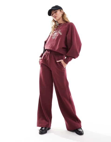 Miss Selfridge - Sweatshirt met print in bordeauxrood, deel van co-ord set - view 1
