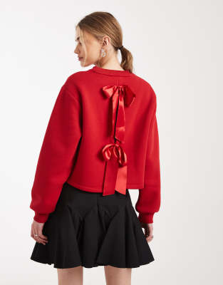 Miss Selfridge Sweatshirt With Back Bow Detail In Red