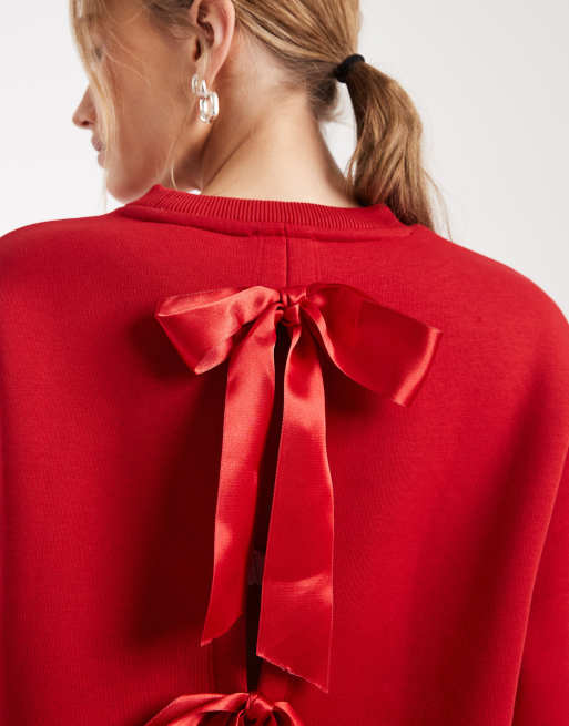 Miss Selfridge sweatshirt with back bow detail in red, 3 of 4