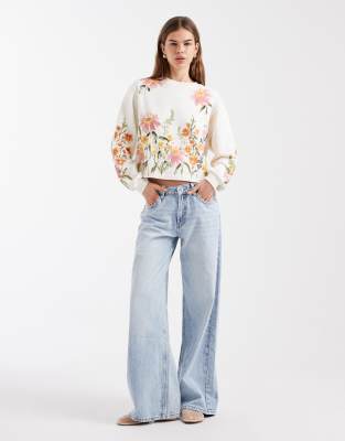 Miss Selfridge sweatshirt with flower print in cream