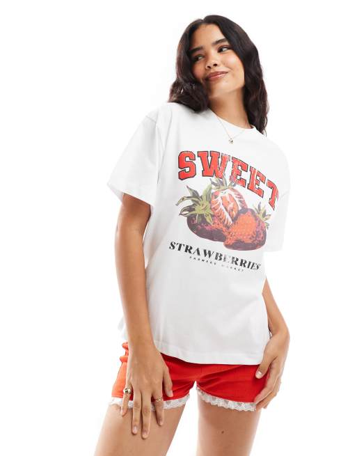 Miss Selfridge sweet strawberry graphic oversized tee