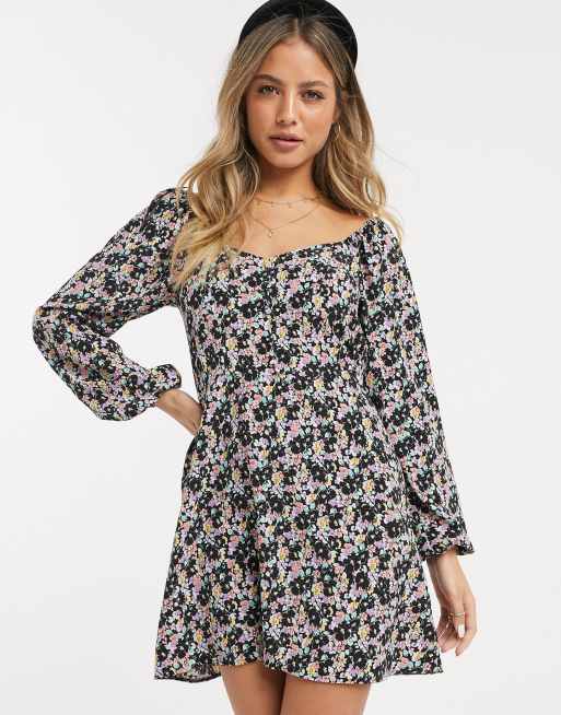 Miss Selfridge sweetheart mini tea dress in black | ASOS