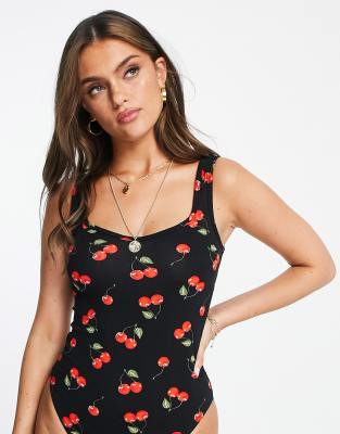 Miss Selfridge sweetheart neck bodysuit in multi 