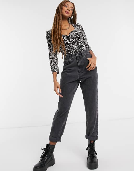Miss Selfridge sweetheart wrap bodysuit in animal print, 4 of 4