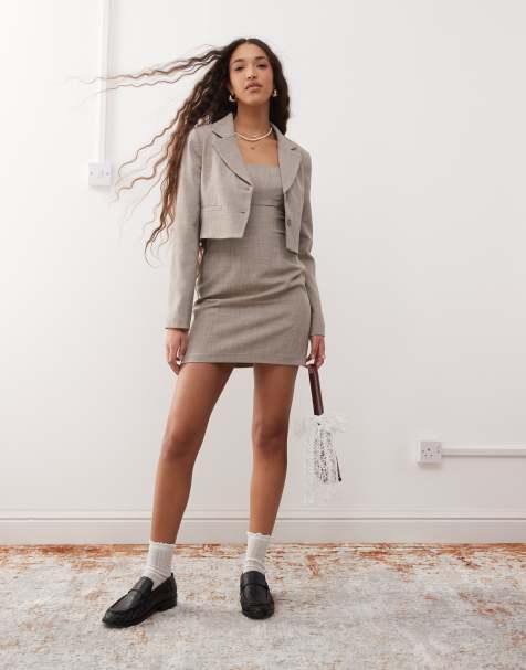 Miss Selfridge tailored cropped blazer in warm grey 