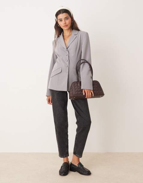 Miss Selfridge button through cinch blazer in grey