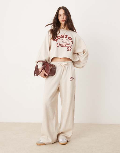 Miss Selfridge – Szare melanżowe joggersy z motywem Boston, część zestawu